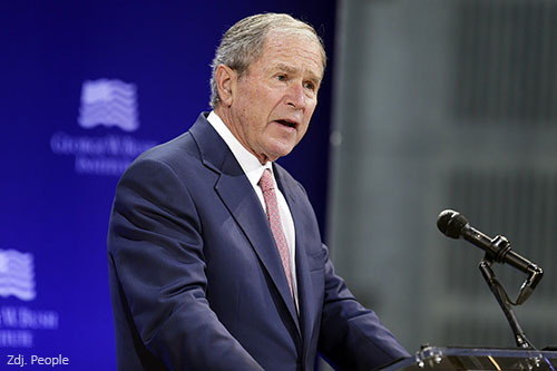 Mandatory Credit: Photo by AP/Shutterstock (9159226aj)Former U.S. President George W. Bush speaks at a forum sponsored by the George W. Bush Institute in New YorkBush Center Forum, New York, USA - 19 Oct 2017