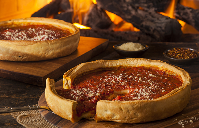 Chicago Style Deep Dish Cheese Pizza with Tomato Sauce